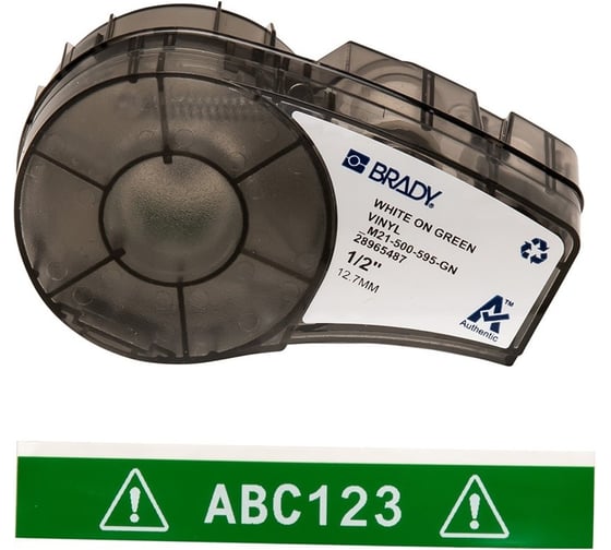 Лента 12.7мм/6.4м винил, белый на зеленом Brady M21-500-595-GN brd142805
