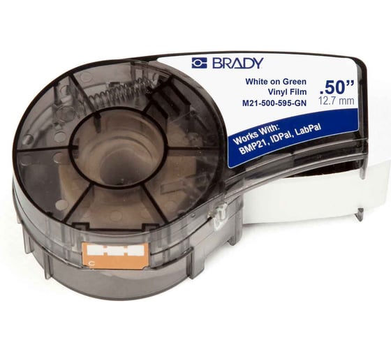 Лента 12.7мм/6.4м винил, белый на зеленом Brady M21-500-595-GN brd142805 1