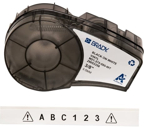 Лента 9.53мм/6.4м винил, черный на белом Brady M21-375-595-WT brd142800
