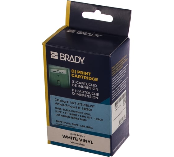 Лента 9.53мм/6.4м винил, черный на белом Brady M21-375-595-WT brd142800