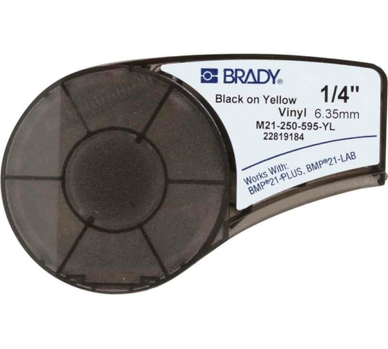 Лента 6.35мм/6.4м винил, черный на желтом Brady M21-250-595-YL brd139745 1