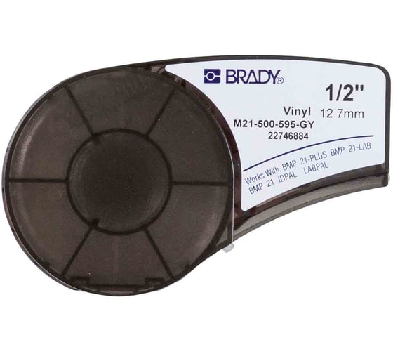 Лента 12.7мм/6.4м винил, черный на сером Brady M21-500-595-GY brd139739 1