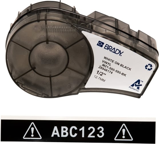 Лента 12.70мм/6.4м винил, белый на черном Brady M21-500-595-BK brd139742