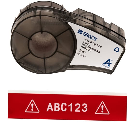 Лента 19.05мм/6.4м винил, белый на красном Brady M21-750-595-RD brd142801