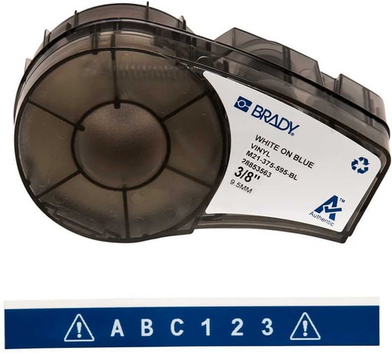 Лента 9.53мм/6.4м винил, белый на синем Brady M21-375-595-BL brd142806