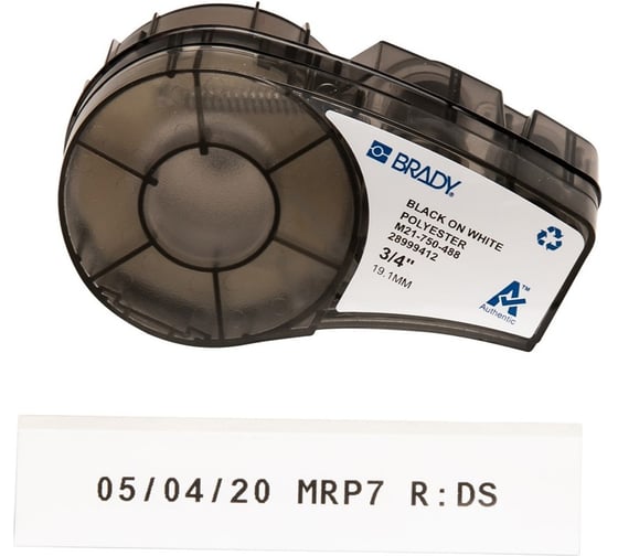 Лента 19.05мм/6.4м, полиэстер, черный на белом Brady M21-750-488 brd110936