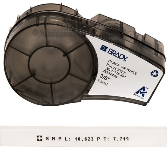 Лента 9.53мм/6.4м, полиэстер, черный на белом Brady M21-375-461 brd110931