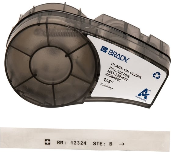 Лента 6.35мм/6.4м, полиэстер, черный на прозрачном Brady M21-250-430 brd139755