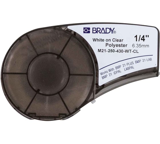 Лента 6.35 мм/6.4 м, полиэстер, белый на прозрачном Brady M21-250-430-WT-CL brd139746