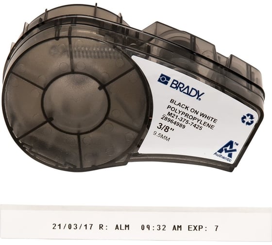 Лента 9.53мм/6.4м, полипропилен, черный на белом Brady M21-375-7425 brd121014