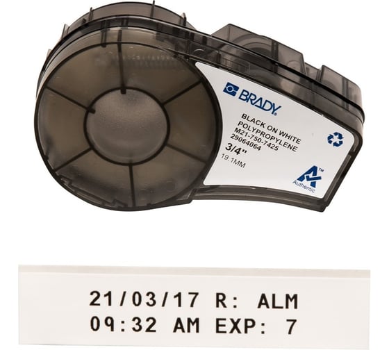 Лента 19.05мм/6.4м, полипропилен, черный на белом Brady M21-750-7425 brd121016