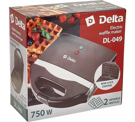 Вафельница DELTA DL-049 "Венская" 750 Вт, 21.5х22 см, антипригарное покрытие 0R-00003538