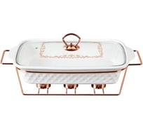 Керамический мармит Lara ROSE GOLD 2.0 л, 35,8 см, 3 свечи, сверхбелый фарфор, стеклянная крышка LR12-02 ROSE GOLD