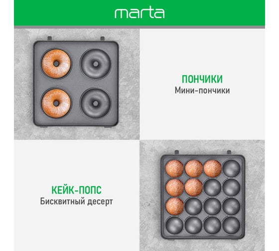 Прибор для выпечки MARTA MT-SM1737D красный рубин, 4 в 1 со сменными панелями 42718