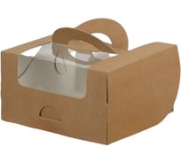 Коробка для мини-торта S-CHIEF 5 шт., с окном и ручками, 14x14x8 см, крафт CBC-018 752814