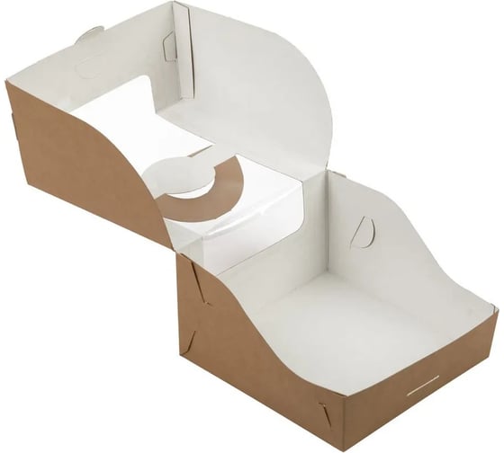 Коробка для мини-торта S-CHIEF 5 шт., с окном и ручками, 14x14x8 см, крафт CBC-018 752814
