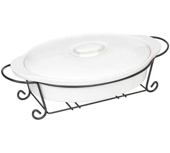 Мармит DANIKS керам, 3.8 л, 27.8х48х16.8см, с крыш, овал, классика, Y4-2752, бел 333237 1