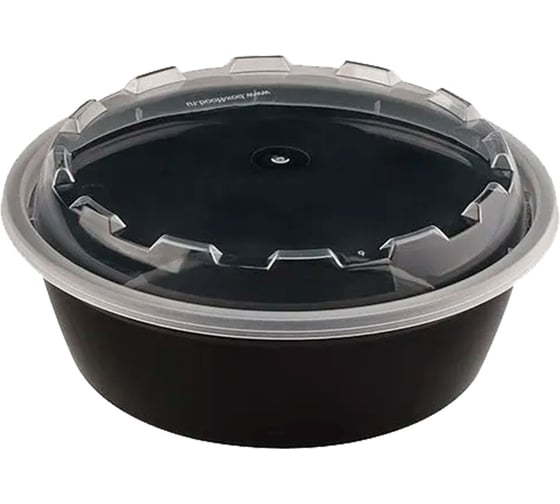 Контейнер одноразовый ОФИСМАГ 530мл с крышкой круглый d152мм черный/прозрачный, ПП, комплект 150 шт., ШК0815 609226 1