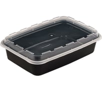 Контейнер одноразовый ОФИСМАГ 830мл с крышкой 207х140мм черный/прозрачный, ПП, комплект 150 шт., ШК0792 609227