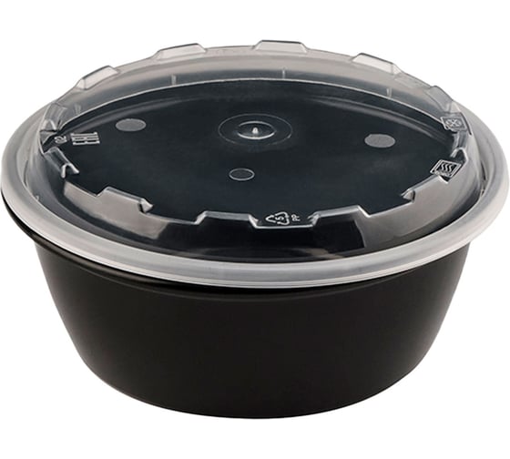 Контейнер одноразовый ОФИСМАГ 950мл с крышкой круглый d172мм черный/прозрачный, ПП, комплект 150 шт., ШК0822 609228 1