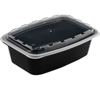 Контейнер одноразовый ОФИСМАГ 1000мл с крышкой 211х146мм черный/прозрачный, ПП, комплект 150 шт., ШК4950 609225