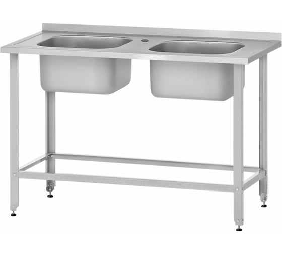 Ванна моечная Mecon ВМЦб - 1200*600 Base, 2 м/о 400*400*250, борт, отв. д/смесит. ВМЦ-2B12060-4040-бо