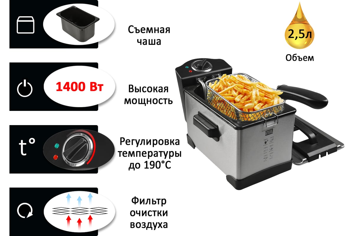 Фритюрница GFGRIL Master Cook GFF-M2500 - выгодная цена, отзывы,  характеристики, 1 видео, фото - купить в Москве и РФ