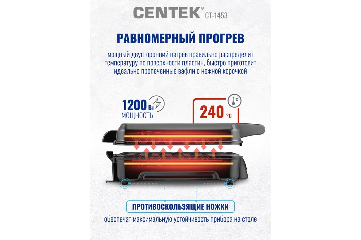 Вафельница Centek 1100 Вт, вафли венские х4, 240x240 мм, антипригарное  покрытие, нерж сталь CT-1453 - выгодная цена, отзывы, характеристики, фото  - купить в Москве и РФ