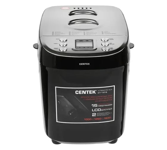 Хлебопечка Centek большой объем 1500 г, 860 Вт, 15 программ, таймер, LCD, окошко CT-1415 Black