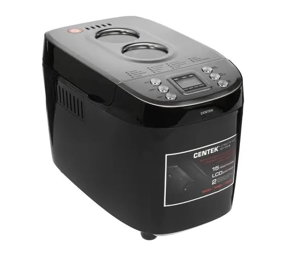 Хлебопечка Centek большой объем 1500 г, 860 Вт, 15 программ, таймер, LCD, окошко CT-1415 Black