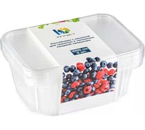 Набор контейнеров ЮПЛАСТ 1000 мл, 186х132 мм, с крышкой, 5 штук с обечайкой, прозрачный, ПП ЮНАБ0102