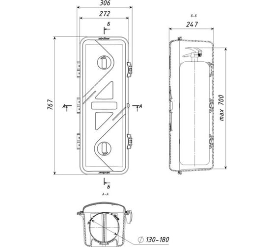 Ящик огнетушителя ТМР до 10 кг, диаметр 130-180 мм, 767х306х247 мм FIREBOX10