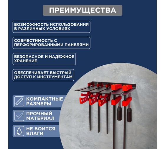 Держатель-органайзер для F-образных струбцин настенный REXANT черный 38-0683