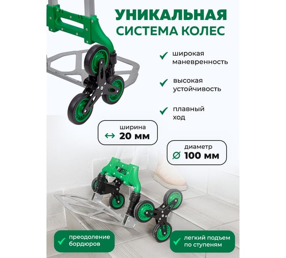 Ручная складная тележка с телескопической ручкой Rockforce грузоподъемность 80 кг, 500x485x995 мм в разложенном положении, 385x280 рабочая площадка, 100 мм-Ø колес RF-GZS80AA-6W(57771)