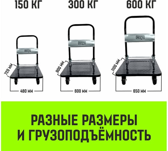 Тележка ручная платформенная металлическая HITCH 300кг 600x900 колеса резиновые 125мм SZ086115