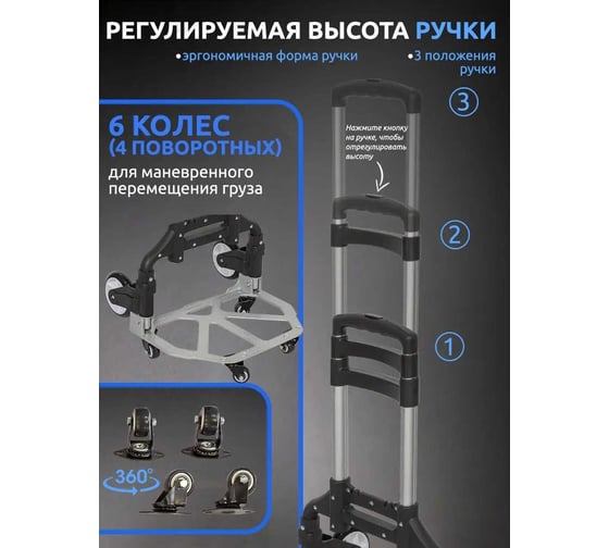 Платформенная складная тележка с телескопической ручкой Forsage двухпозиционная, 390x400 мм, г/п 70 кг F-106-3A(51833)