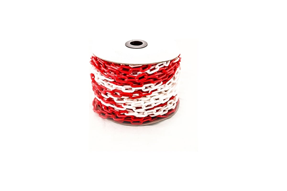 Пластиковая сигнальная цепь ТЕХНОЛОГИЯ красно-белая, 6 мм, бухта 50 м ...