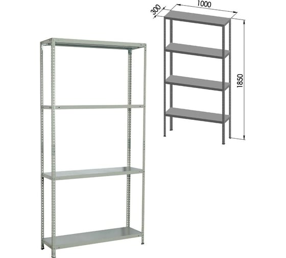 Металлический стеллаж BRABIX MS Plus-185/30-4 1850х1000х300 мм, 4 полки 291104