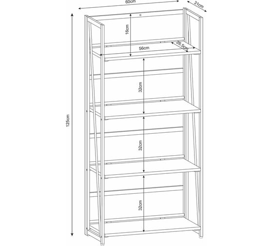 Стеллаж на металлокаркасе BRABIX LOFT SH-001 600х300х1250 мм, складной, цвет морёный дуб 641228