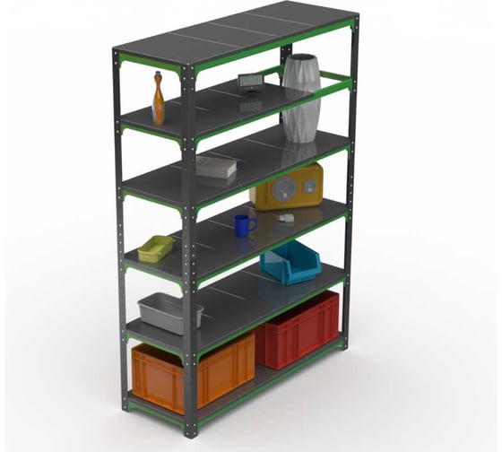 Стеллаж ООО Металекс Metalex Kit Comfort 2200х1200х600 мм, 6 полок, серо-зеленый 202290