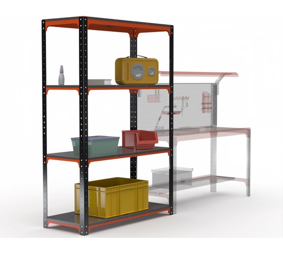 Стеллаж ООО Металекс Kit Comfort 1800х1600х500 мм, 4 полки, оранжево-чёрный 202471