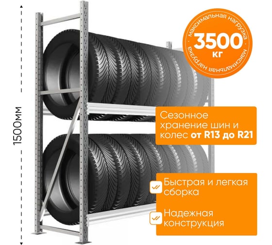 Стеллаж для колес, шин и дисков IRONMEBEL Optimus Pro, h-1500x1200x600, 2 яруса M-КШД1500х1200х600