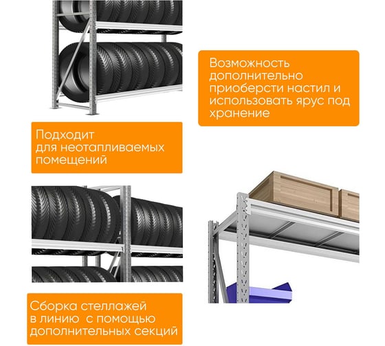 Стеллаж для колес, шин и дисков IRONMEBEL Optimus Pro, h-1500x1200x600, 2 яруса M-КШД1500х1200х600