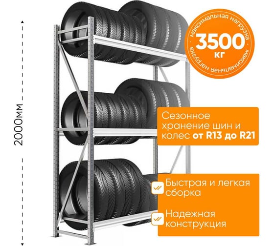 Стеллаж для колес, шин и дисков IRONMEBEL Optimus Pro, h-2000x1500x500, 3 яруса M-КШД2000х1500х500
