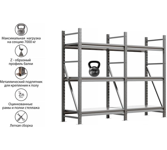 Система хранения IRONMEBEL optimus pro h-1500 zn, 3 яруса, 2600x1000 мм M-ССГР1500ОЦ26001000