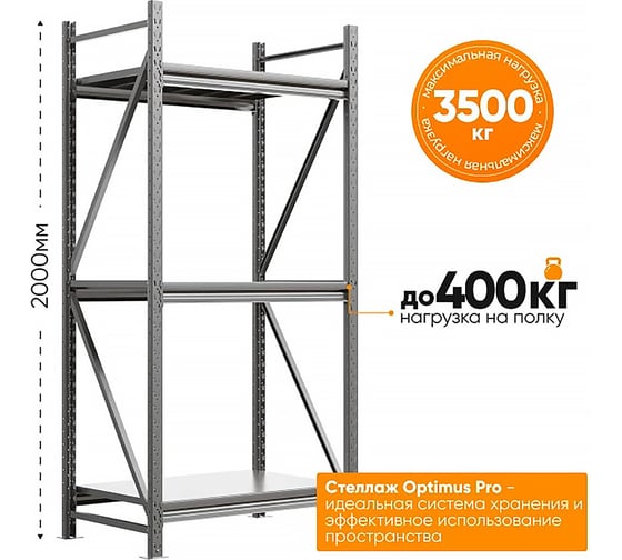 Металлический стеллаж IRONMEBEL Optimus Pro h-2000 Zn, 3 яруса 1500х1000 M-СГР200015001000ОЦ3