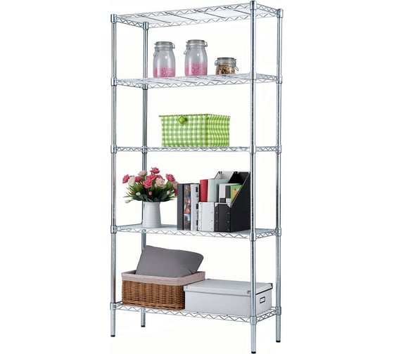 Стеллаж сетчатый Стелла-техник 900х350х1800 мм, 5 полок, цвет хром, нагрузка на полку 50 кг, СРС9035180П5Х 1