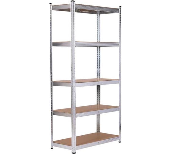 Металлический стеллаж BoomHouse безболтовой, в2000Хш1000Хг500мм, 5 полок МДФ, серебристый, 291415