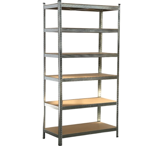 Металлический стеллаж BoomHouse безболтовой, в2000Хш1000Хг500мм, 6 полок МДФ, серебристый, 291416