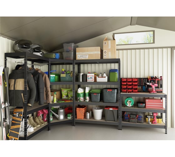 Металлический стеллаж AR SHELVING Rivet Stabil L 180x120x45 см, цвет серый, 4 полки ХДФ TR18S402KHGDD8TCI0